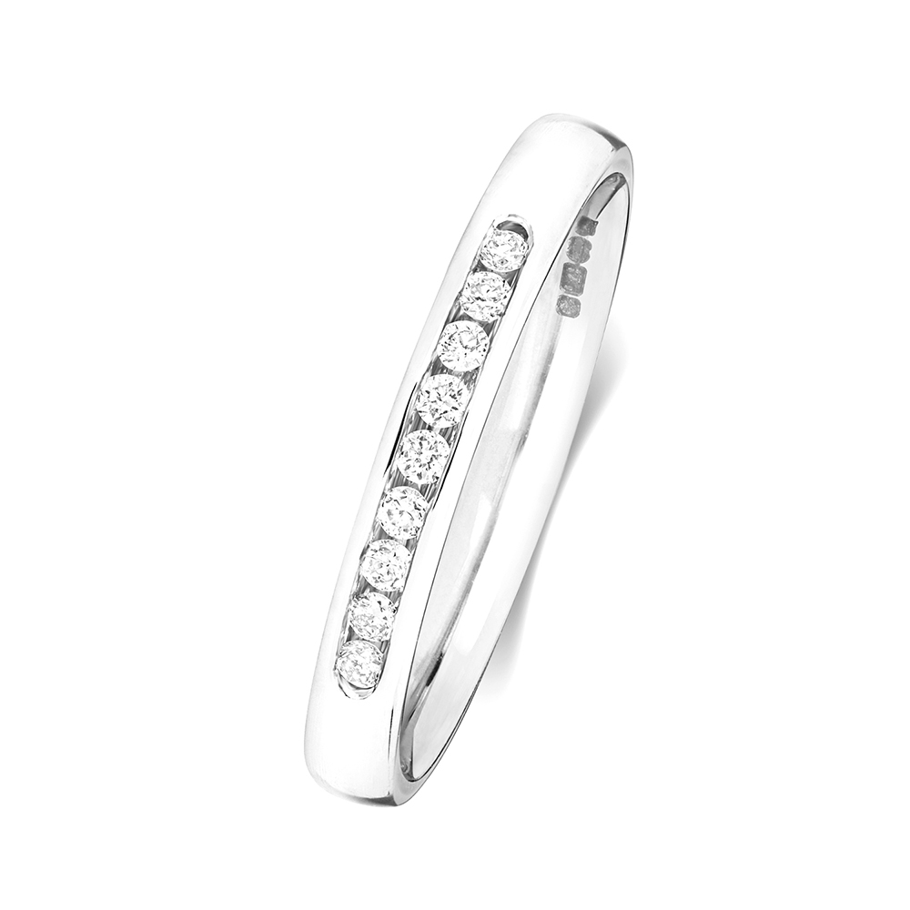 channel setting round diamond half eternity ring