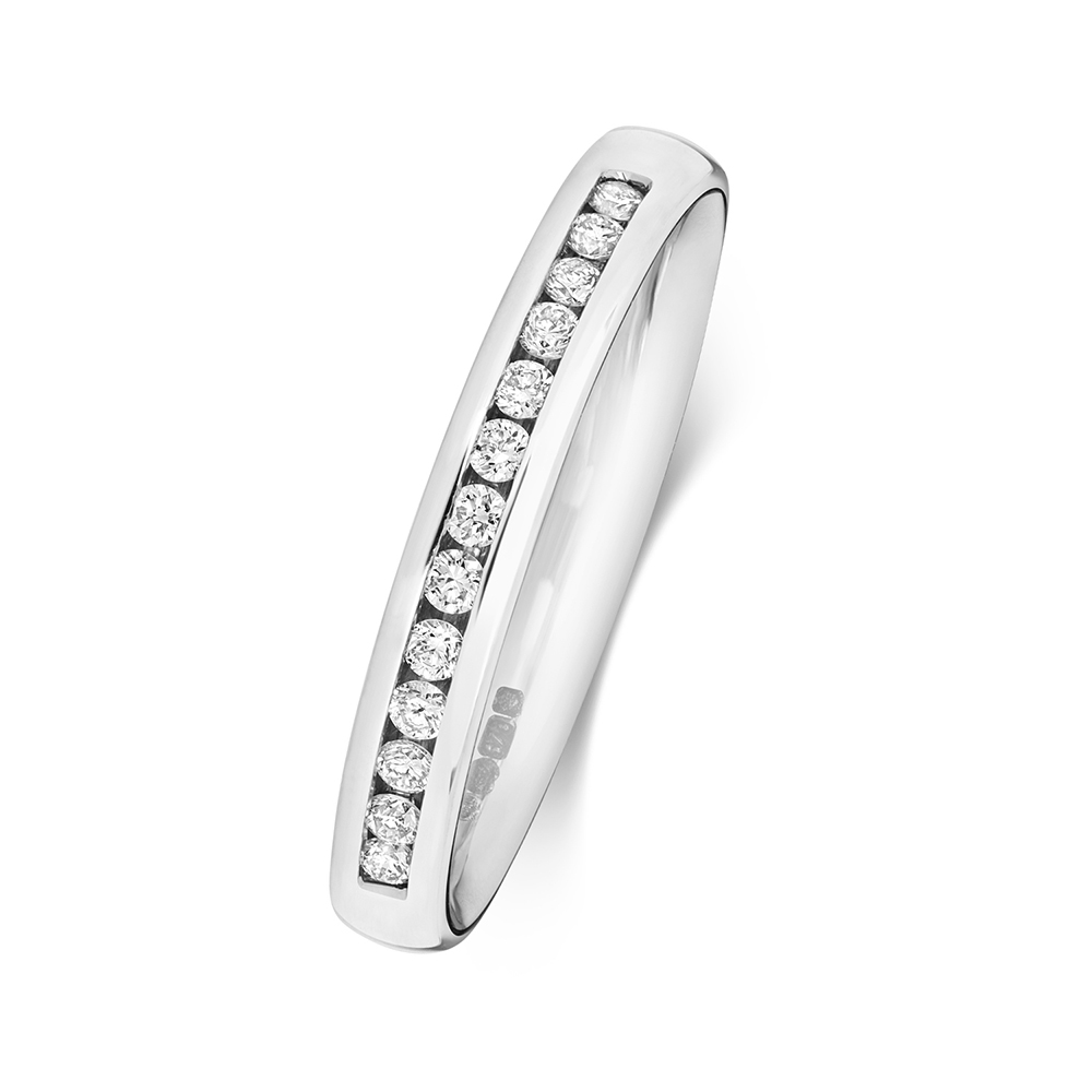 channel setting round diamond half eternity ring