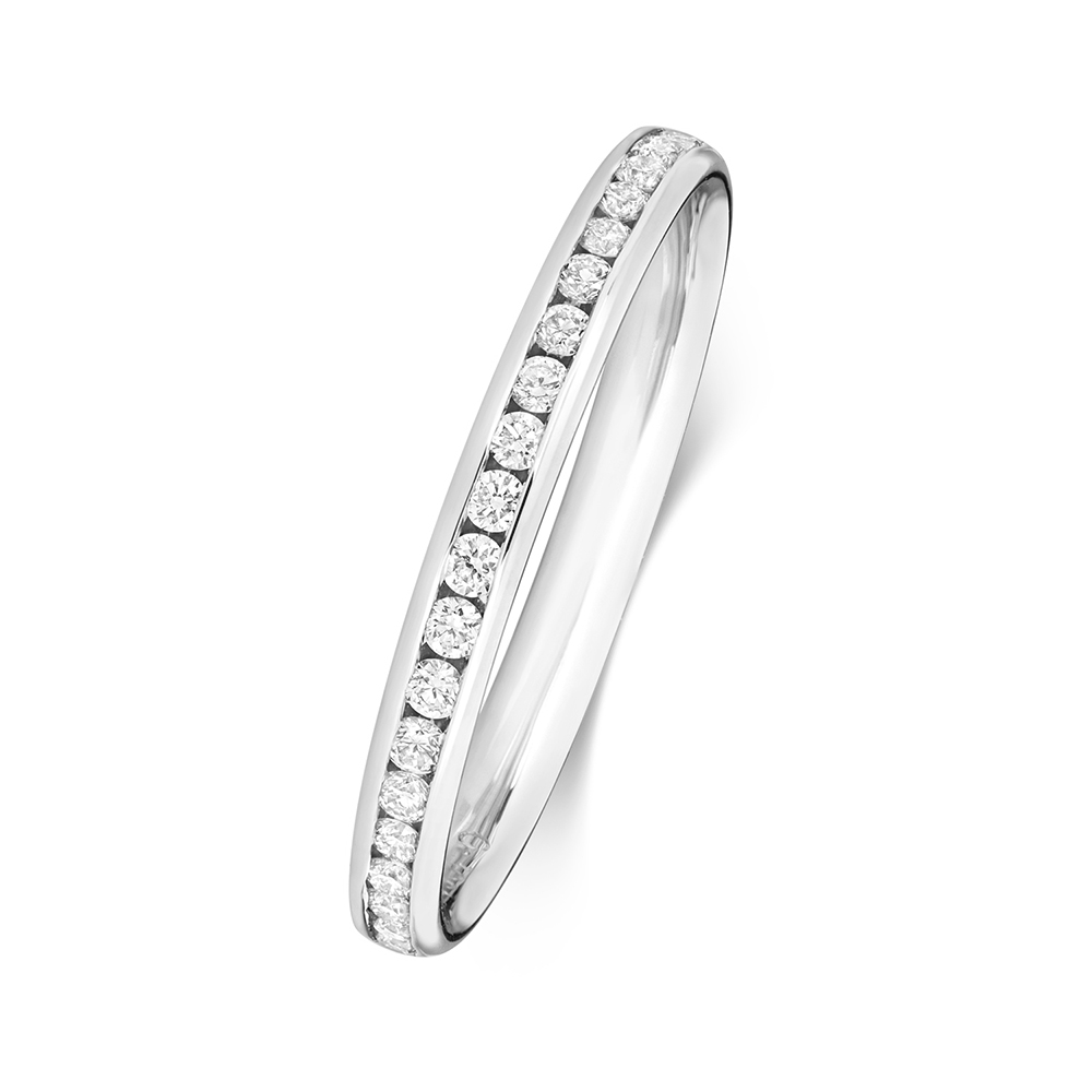 channel setting round diamond half eternity ring