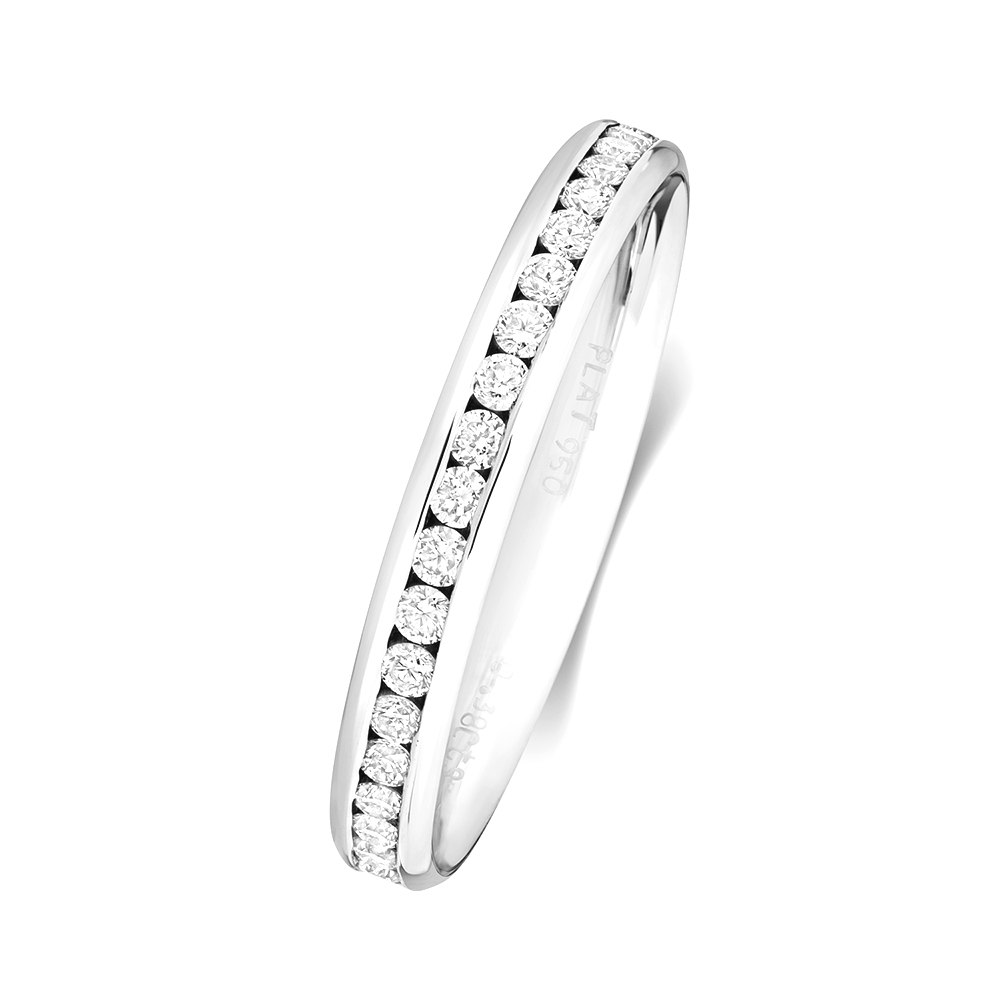 channel setting round diamond half eternity ring
