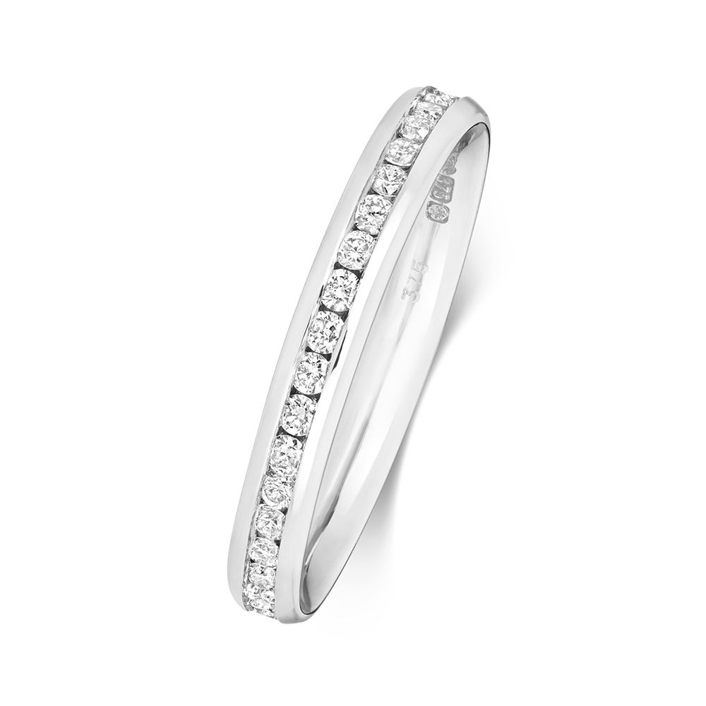 channel setting round diamond half eternity ring