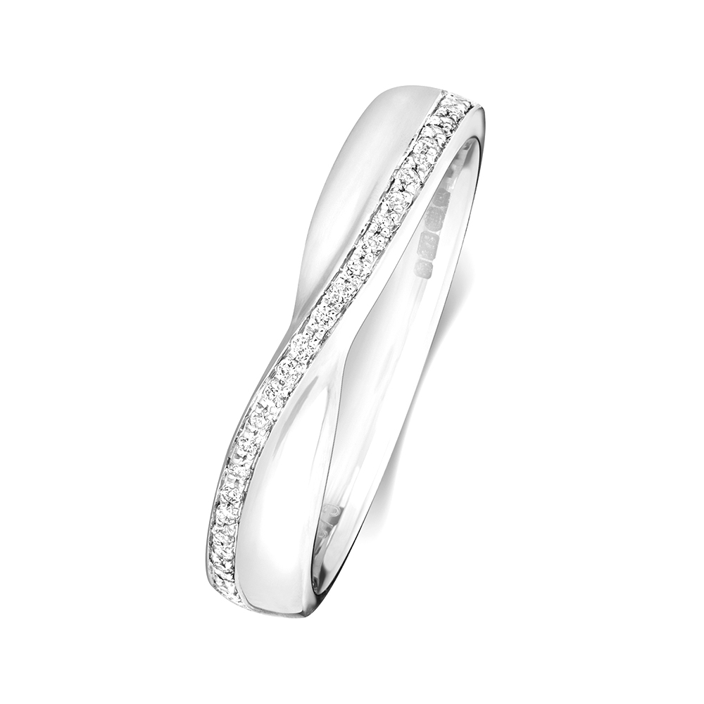 prong setting round diamond crossover half eternity ring
