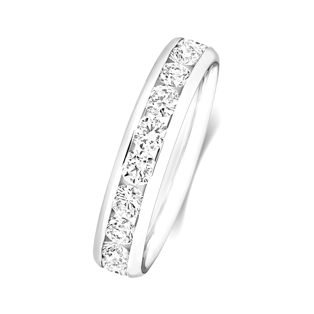 channel setting round diamond half eternity ring