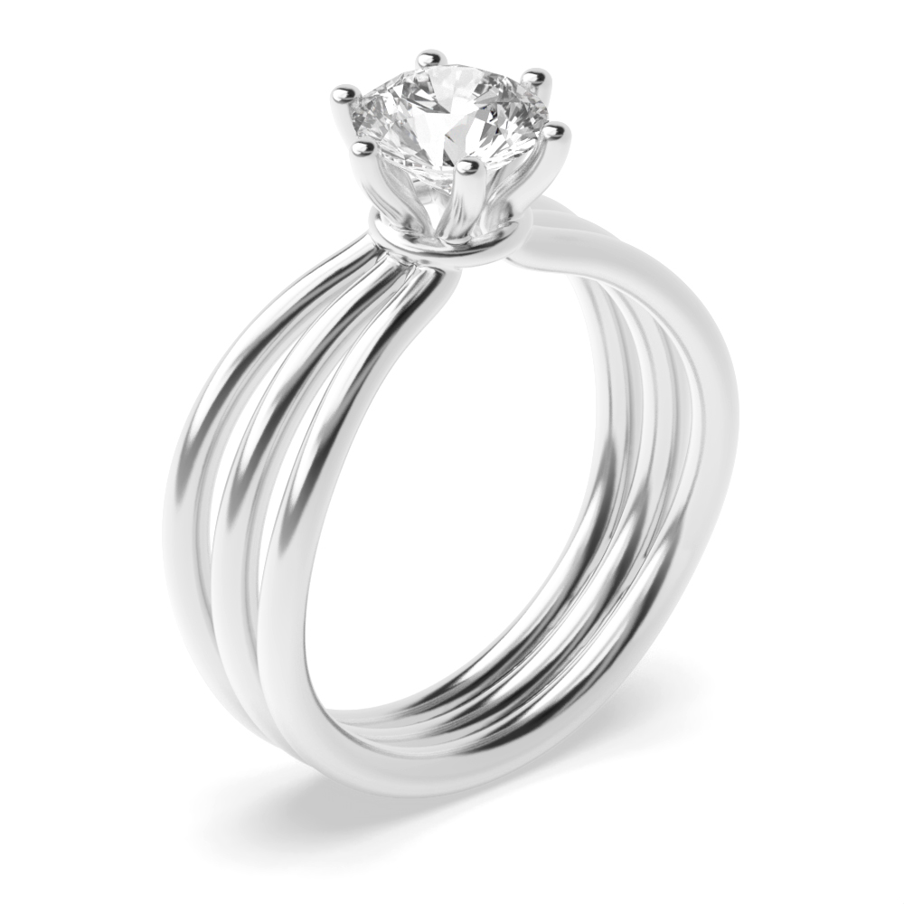 6 claw round shape diamond 3 band solitaire ring
