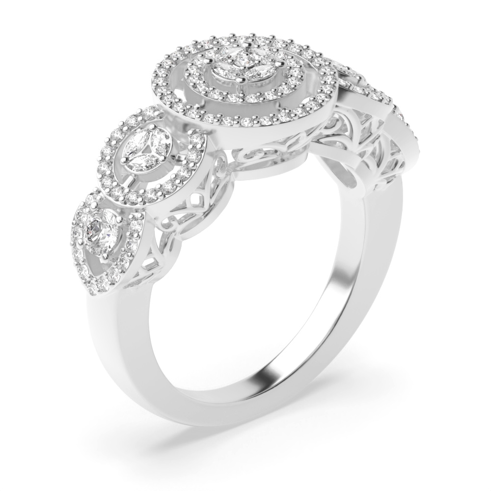 prong setting round and marquise shape diamond engagement ring