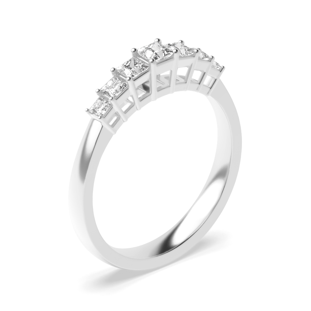 prong setting princess shape 7 diamond ring