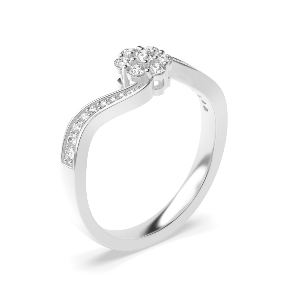 prong setting flower shape round and side diamond ring
