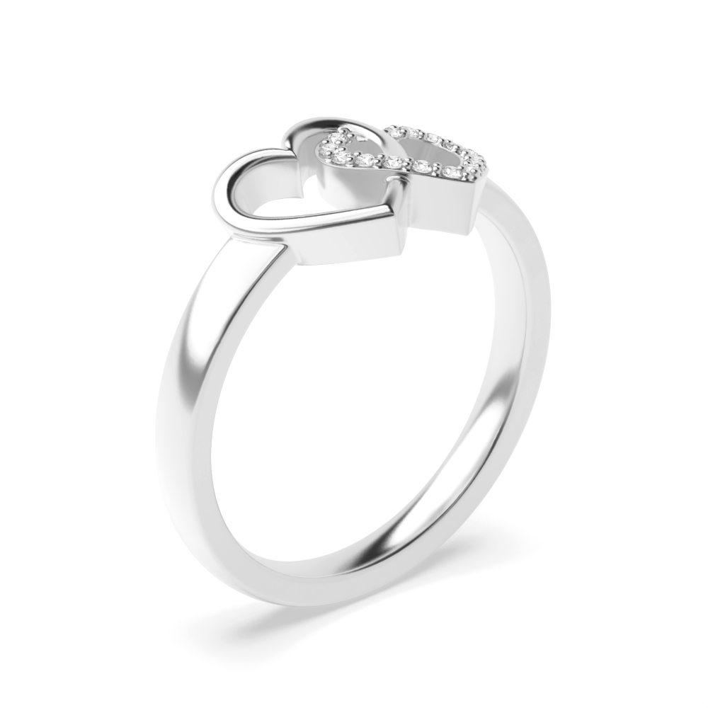 prong setting round diamond doubble heart shape engagement ring