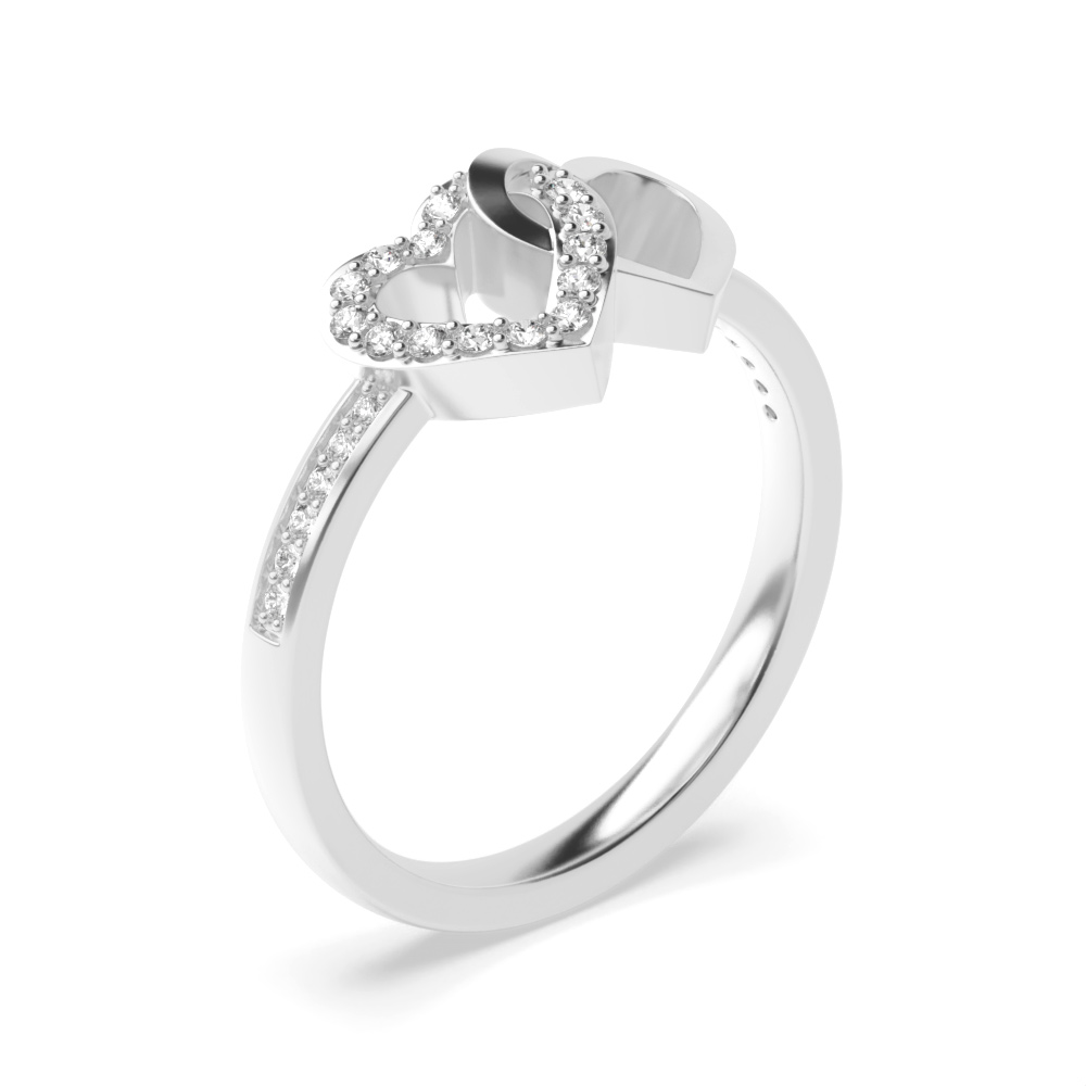prong setting round diamond doubble heart shape engagement ring