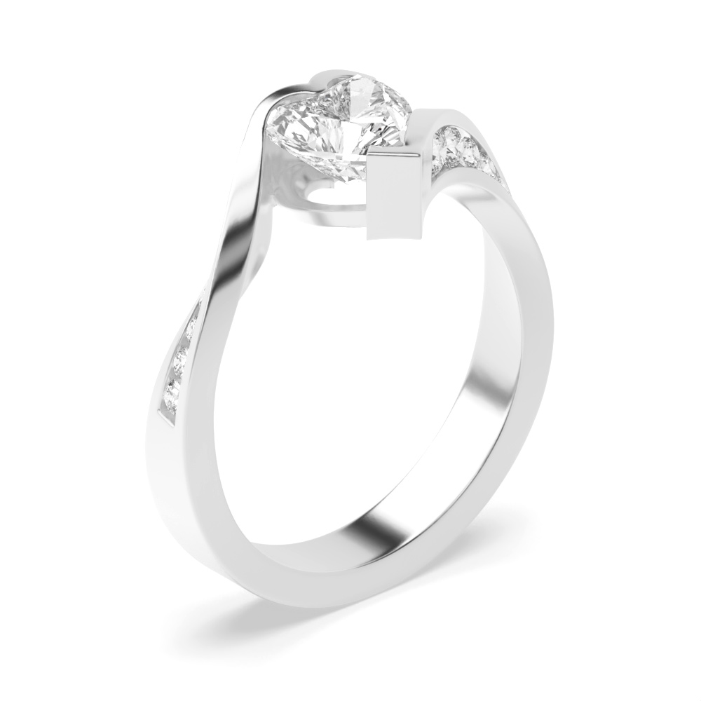 channel setting heart diamond and side round diamond ring