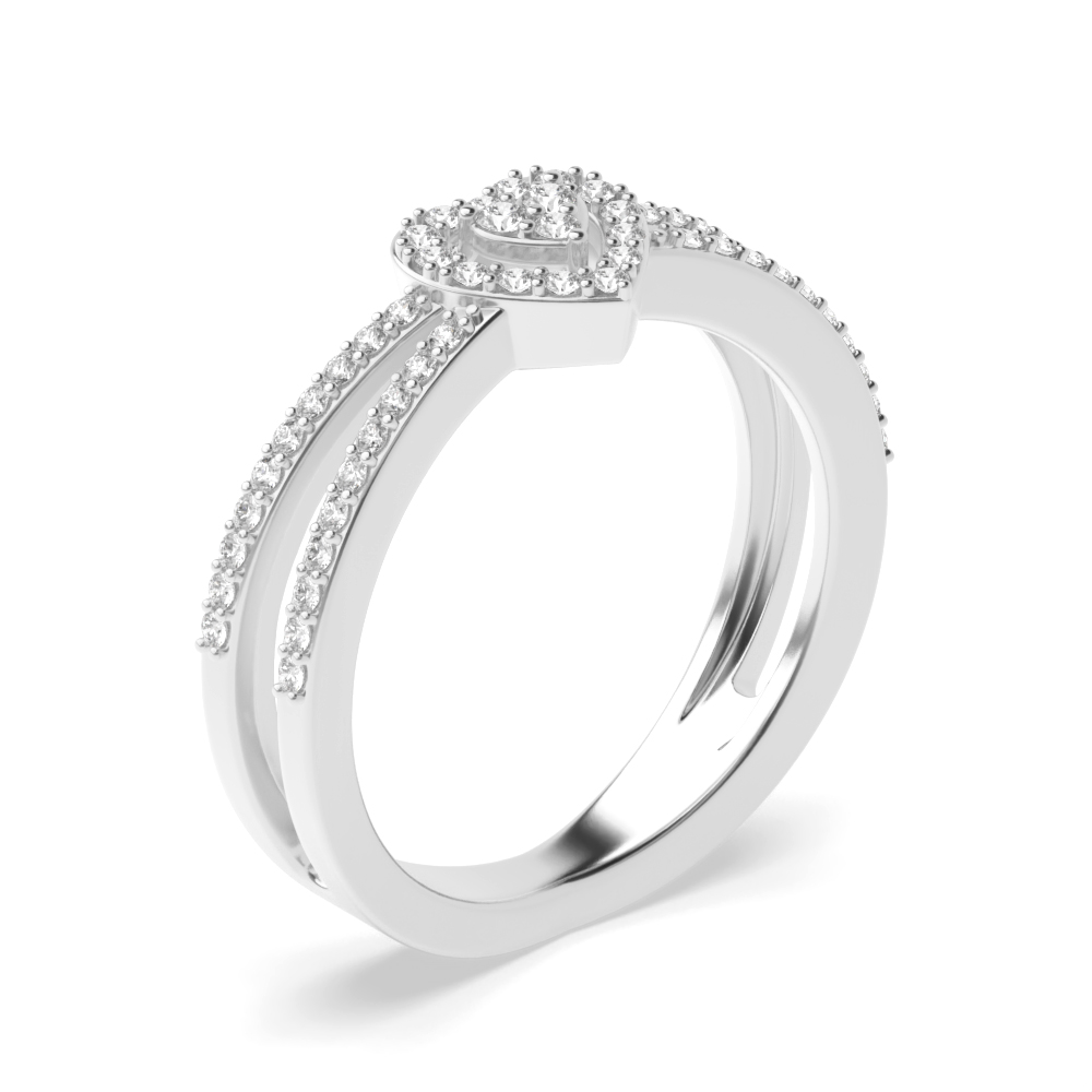 prong setting round and side diamond heart shape ring