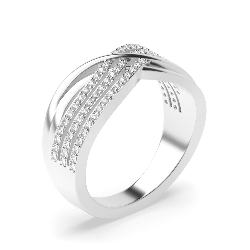 4 prong setting round shaped diamond crossover designer ring