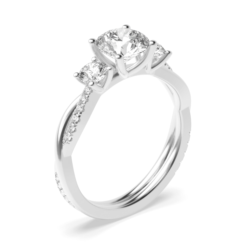 4 Prong setting round shape diamond trilogy ring