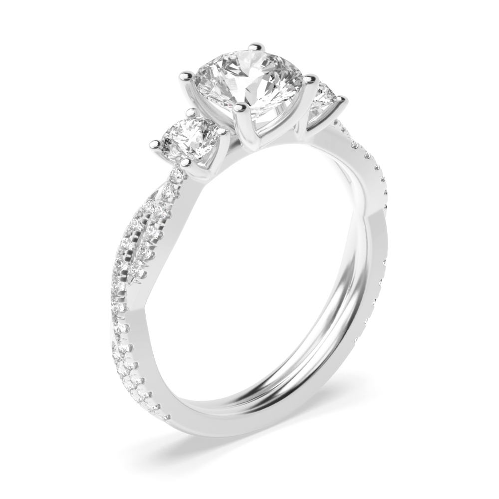 4 prong setting round shape diamond trilogy twisted ring