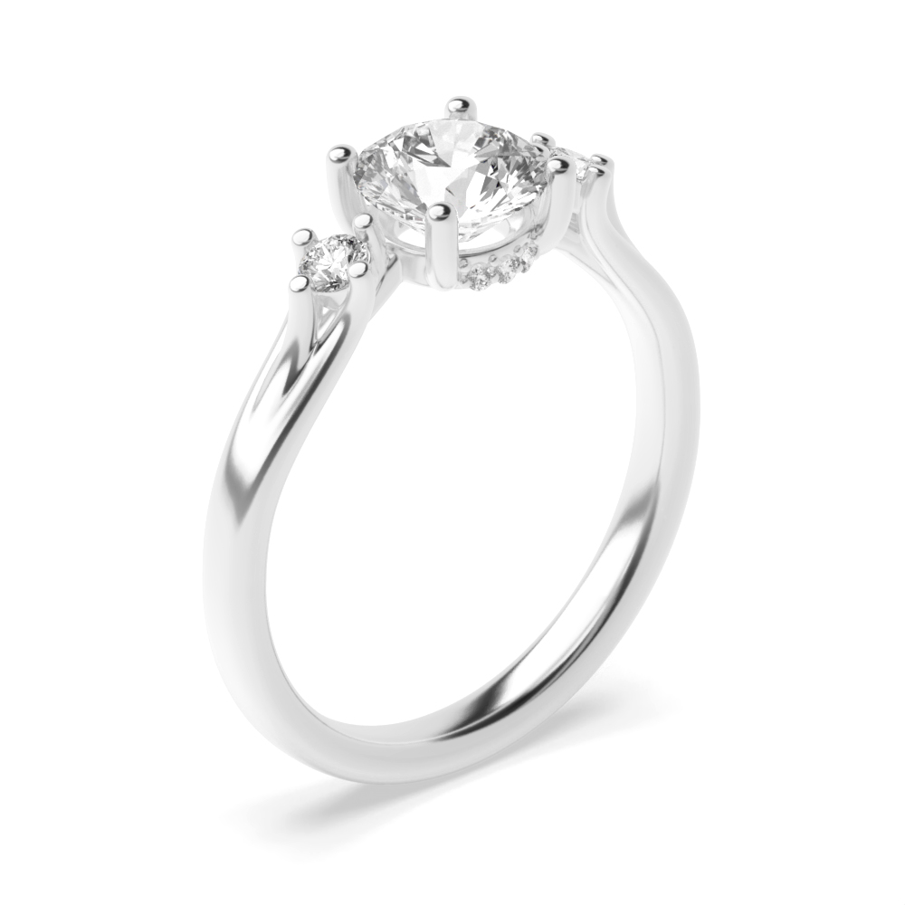 4 prong setting round shape unique trilogy diamond ring