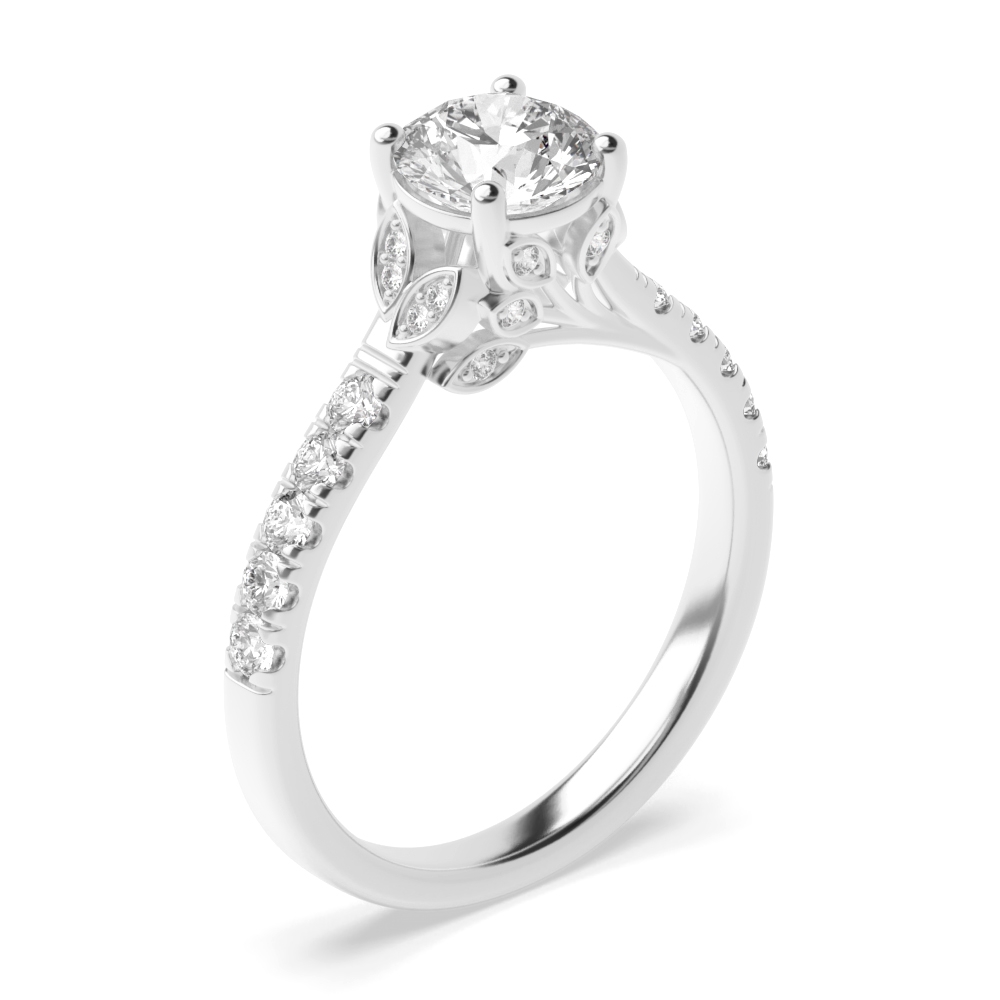 4 prong setting round shape side stone diamond ring