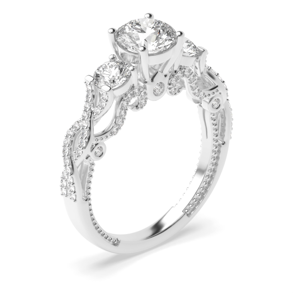 4 prong setting round shape trilogy engagement diamond ring