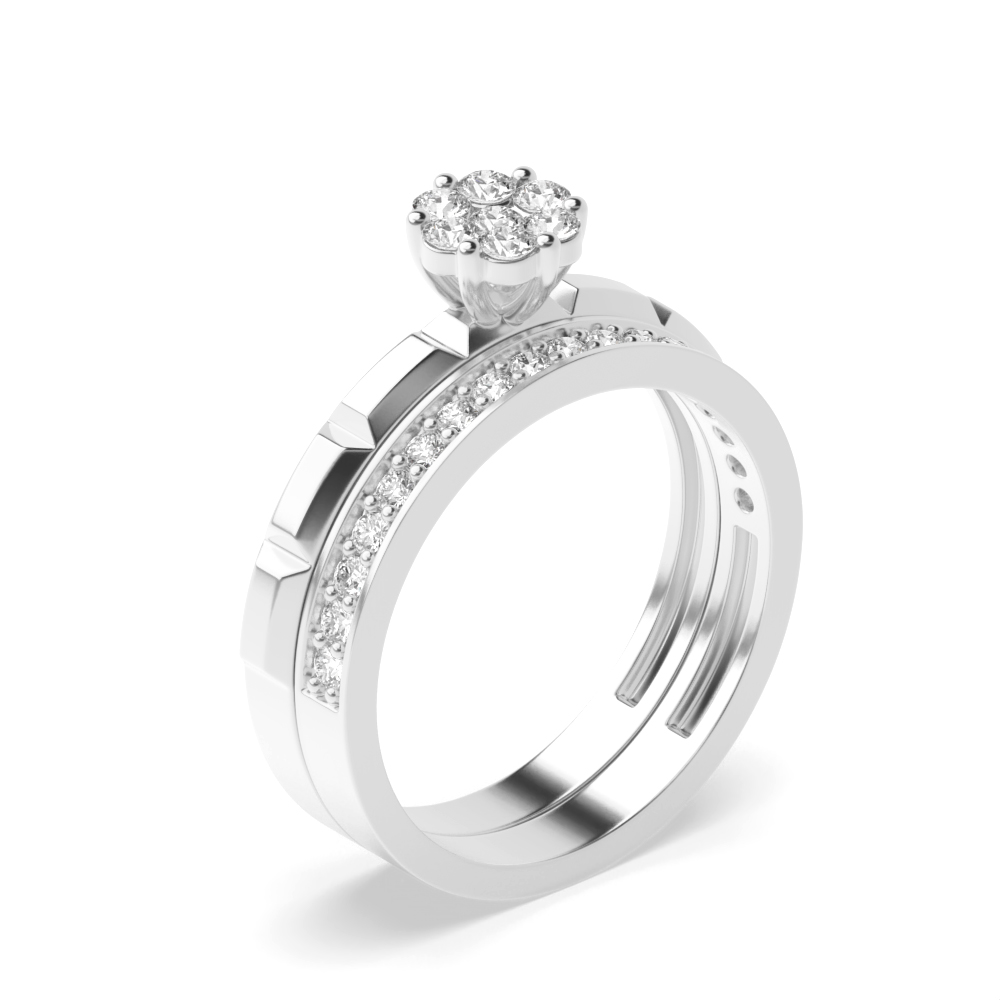 pave and 6 prong setting round shape diamond matching band ring