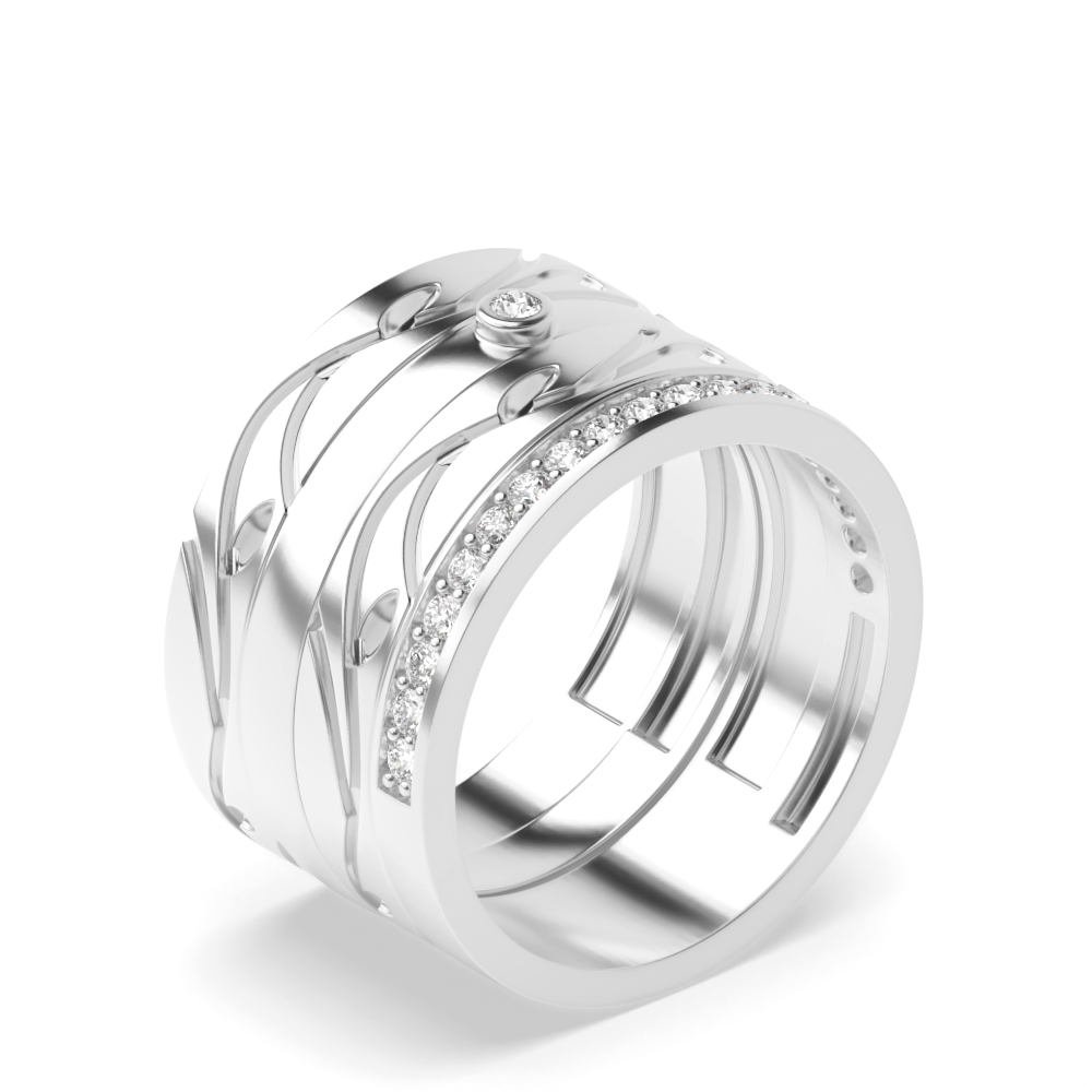 pave and bezel setting round shape diamond couple wedding band
