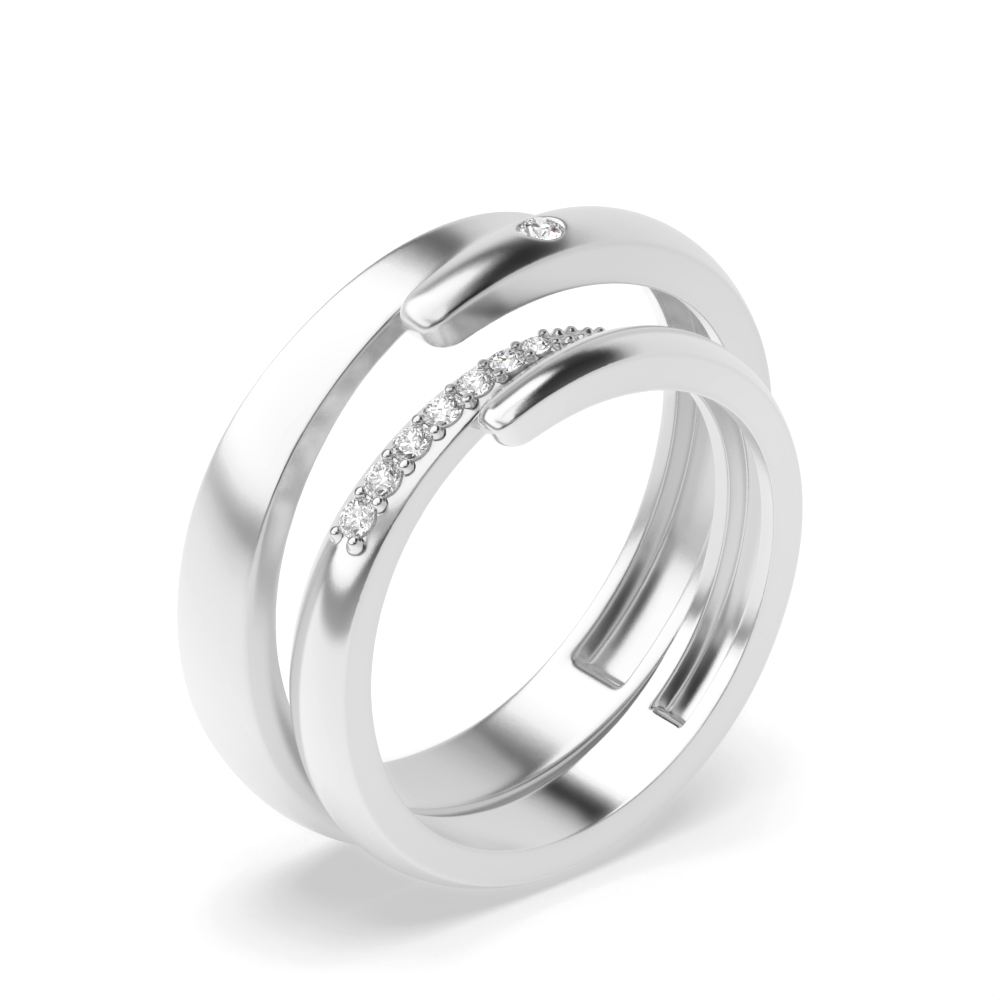 flush and prong setting round shape diamond unique style couple band ring