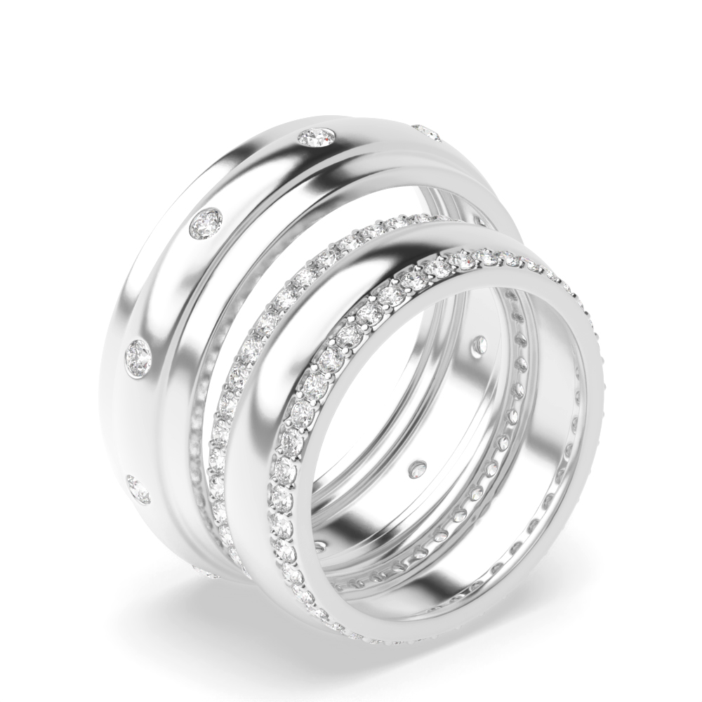 flush setting round shape dimaond couple band ring