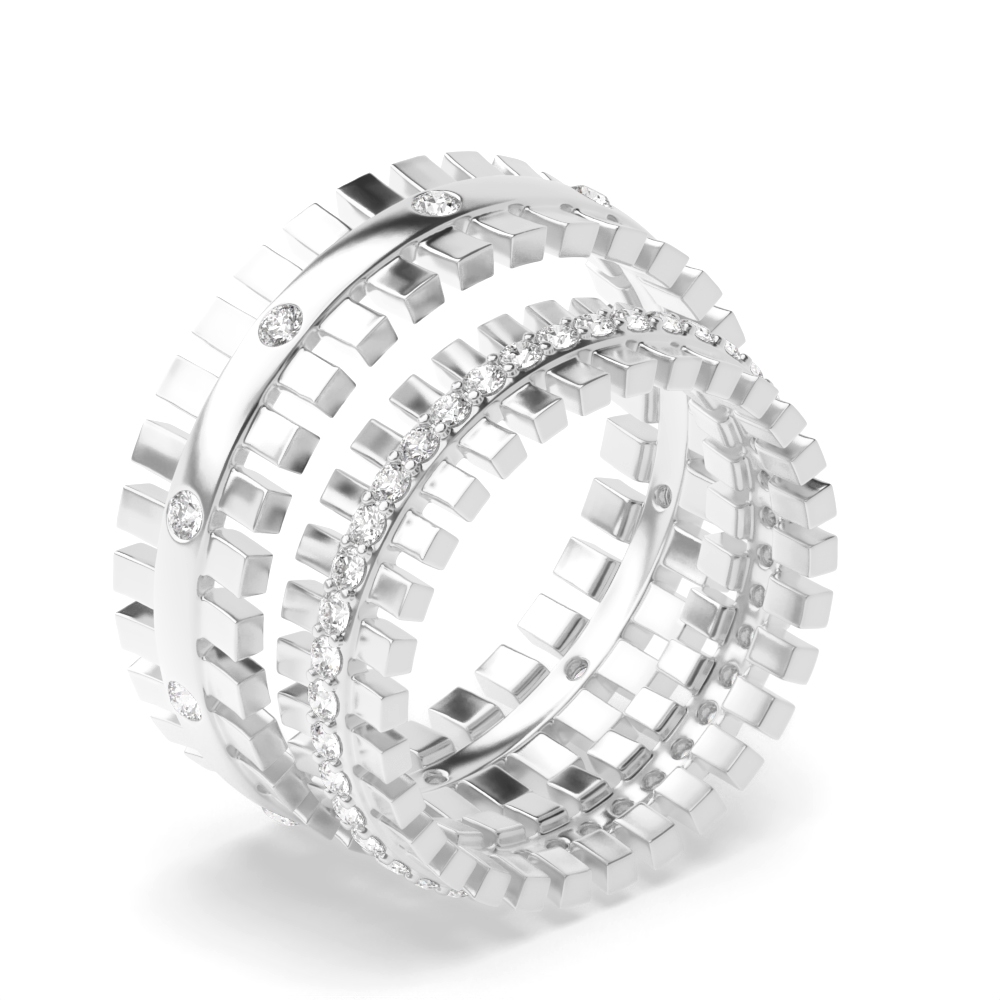 4 prong and bezel setting round shape unique style couple ring