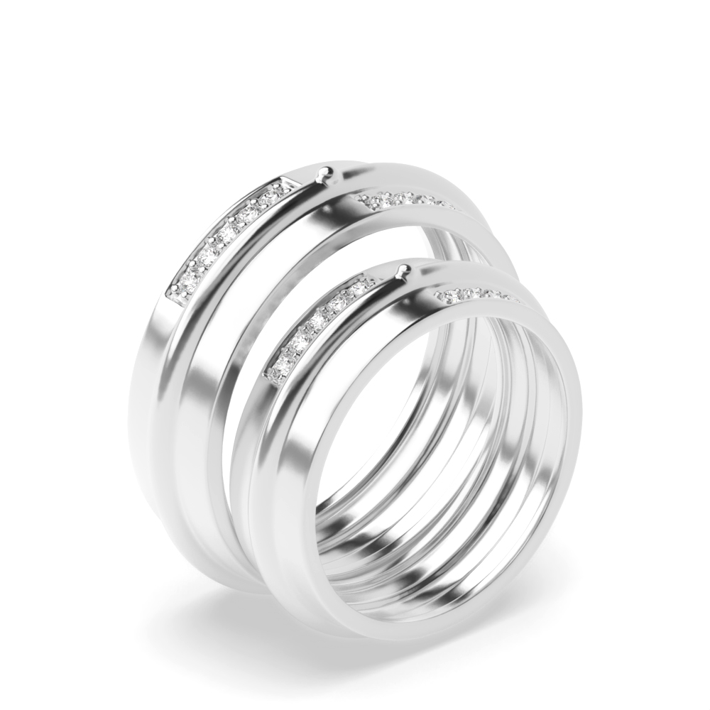 pave setting round shape diamond couple band ring
