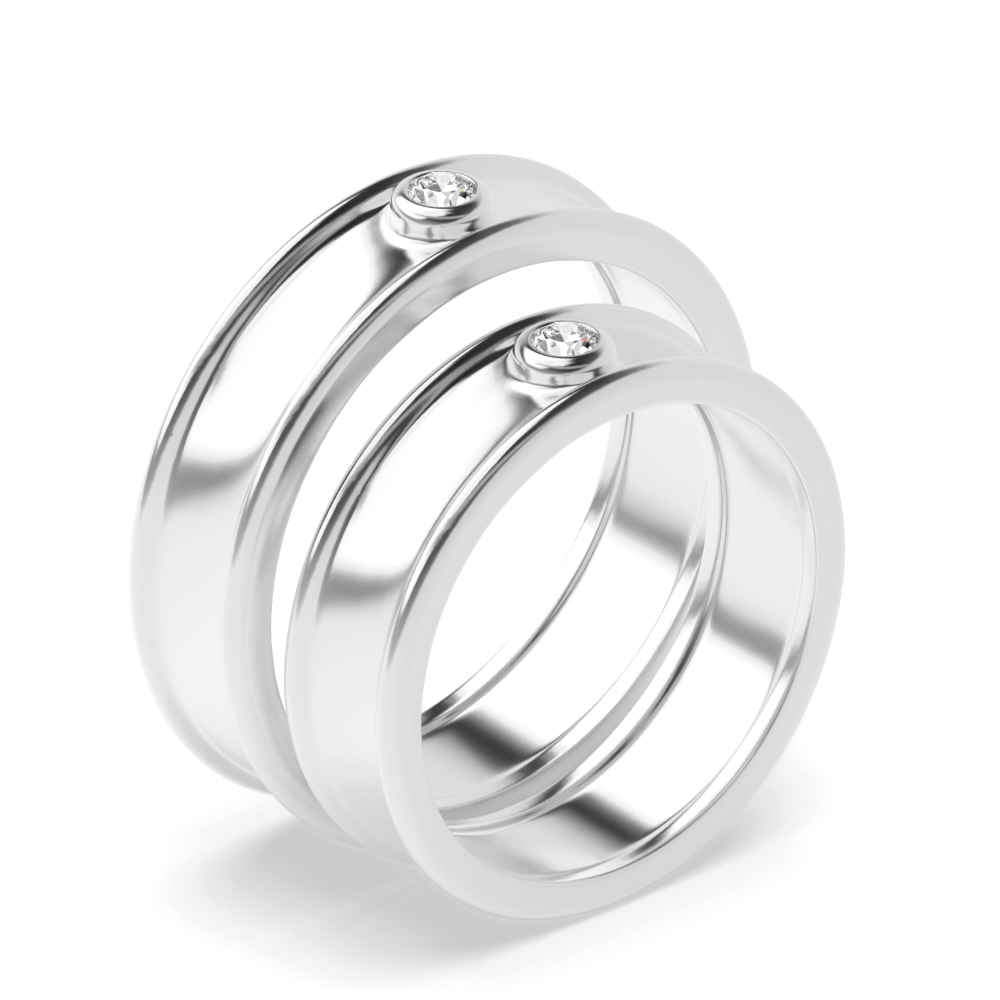 bezel setting round shape diamond simplistic couple ring