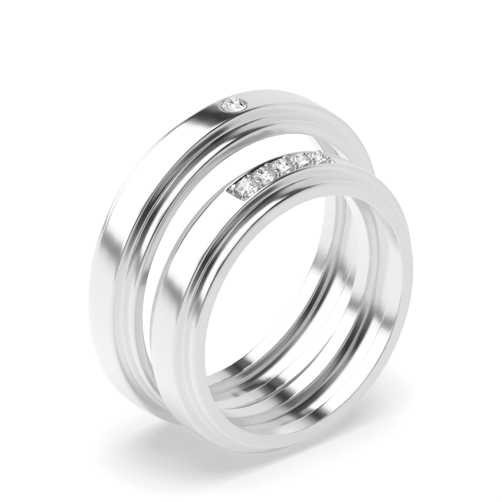 pave setting round shape diamond couple band ring