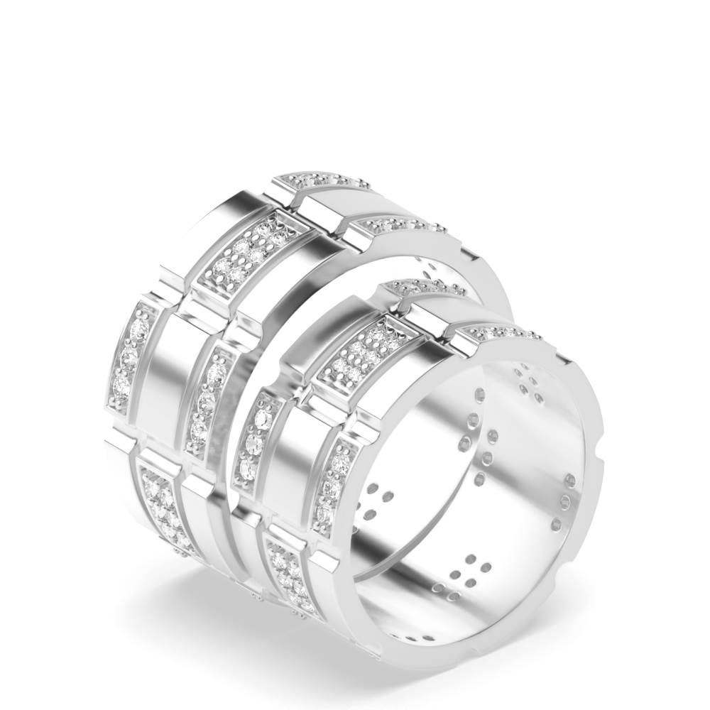 4 prong setting round shape diamond block style couple ring