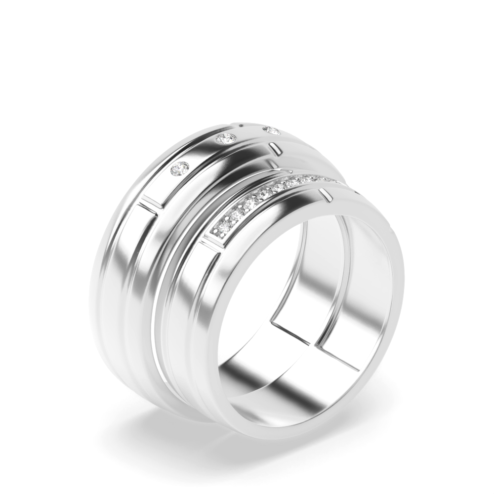 pave setting round shape diamond couple band ring