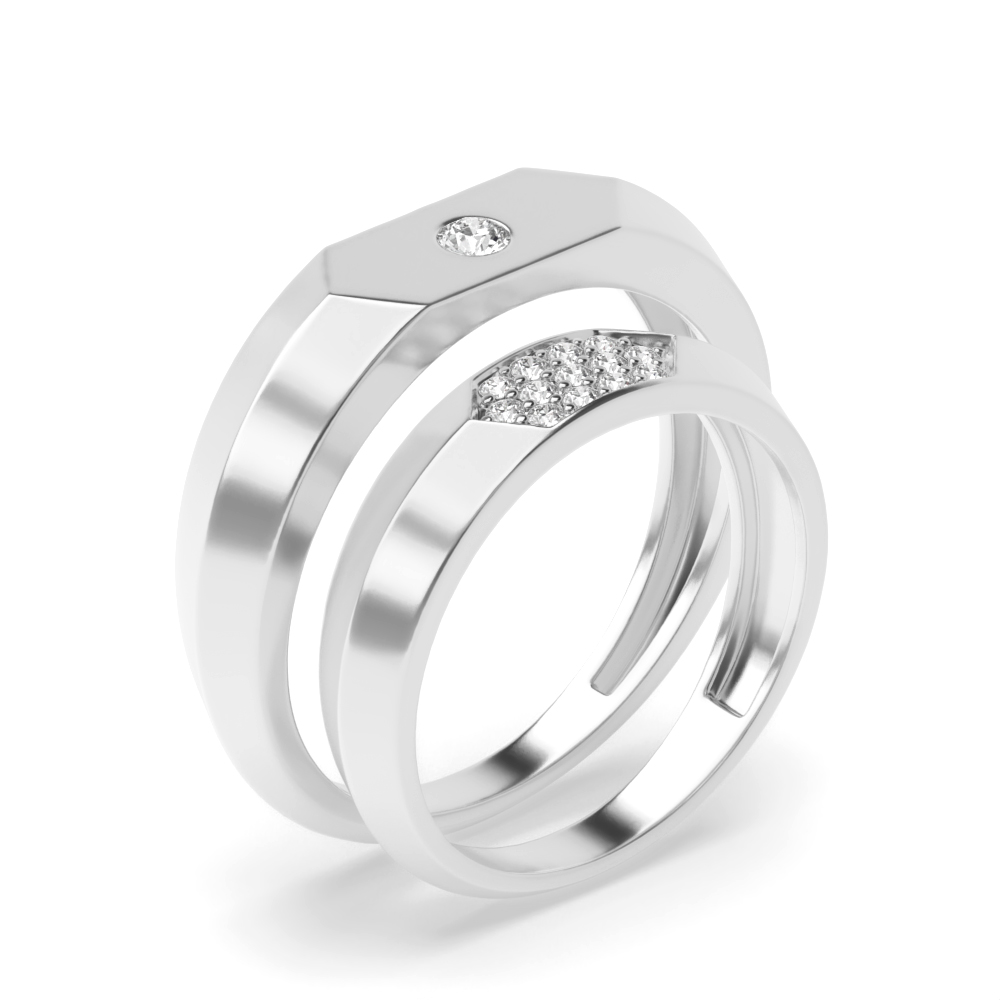 flush and pave setting round shape diamond couple band ring