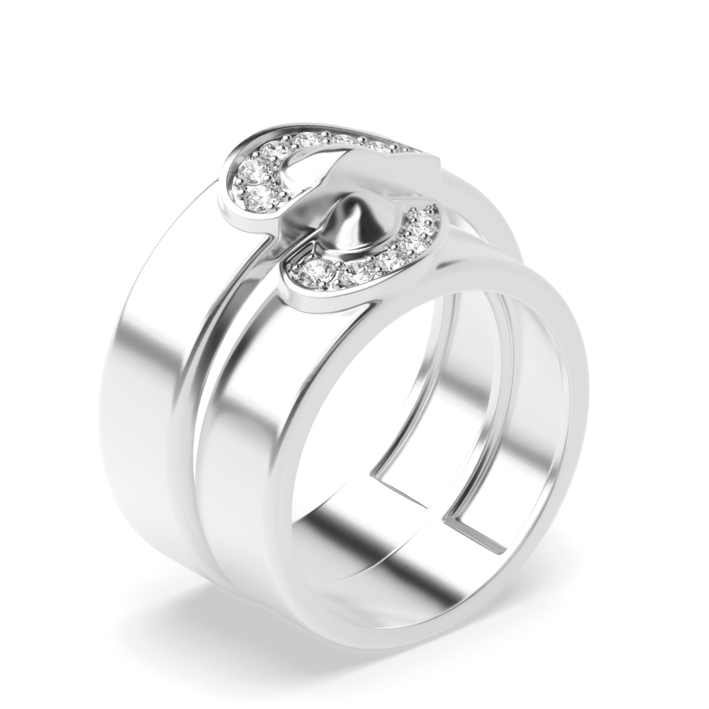pave setting round shape diamond matching band ring