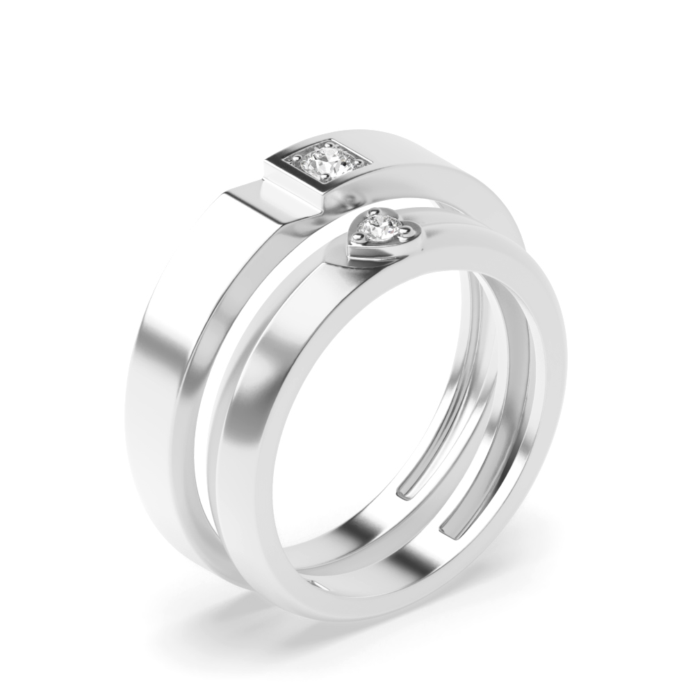 4 prong setting round shape heart design couple band ring
