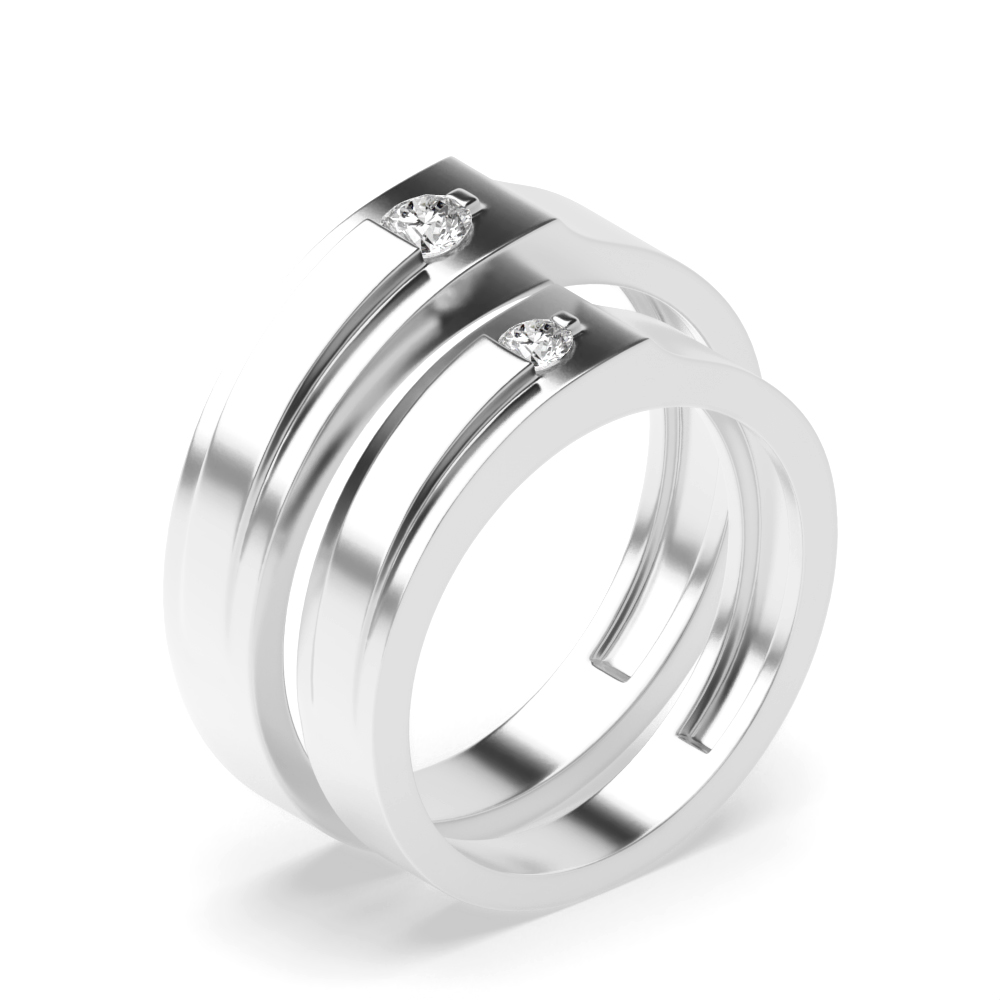 round shape diamond up flat surface couple band ring