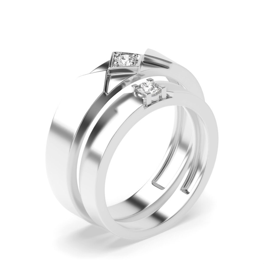 pave setting round shape flat profile couple band ring