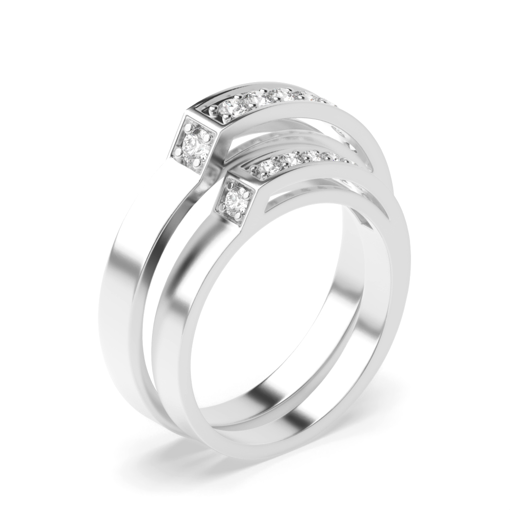 pave setting round shape diamond matching band ring
