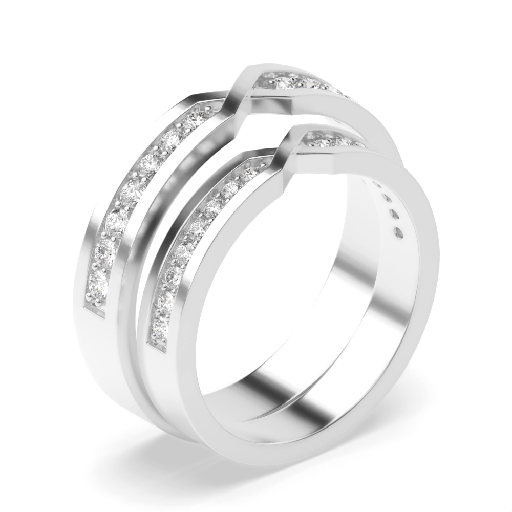 pave setting round shape crossline couple band ring