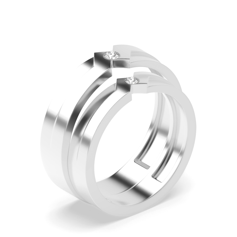 bezel setting round shape diamond couple wedding band ring