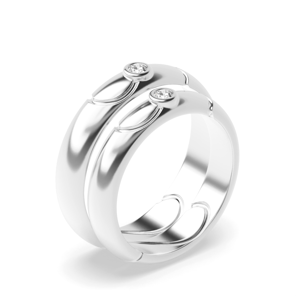 bezel setting round shape diamond couple band engagement ring