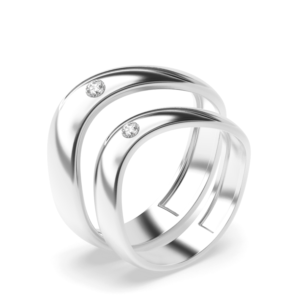 bezel setting round shape diamond couple band ring