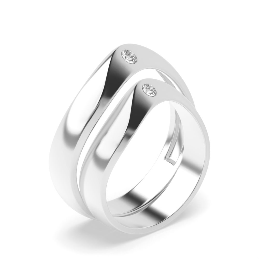 bezel setting round shape diamond couple bande wedding ring