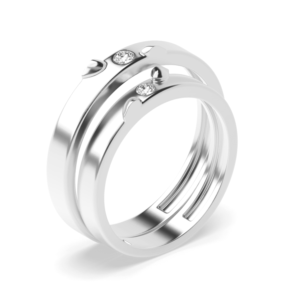 bezel setting round shape diamond simple design couple band ring