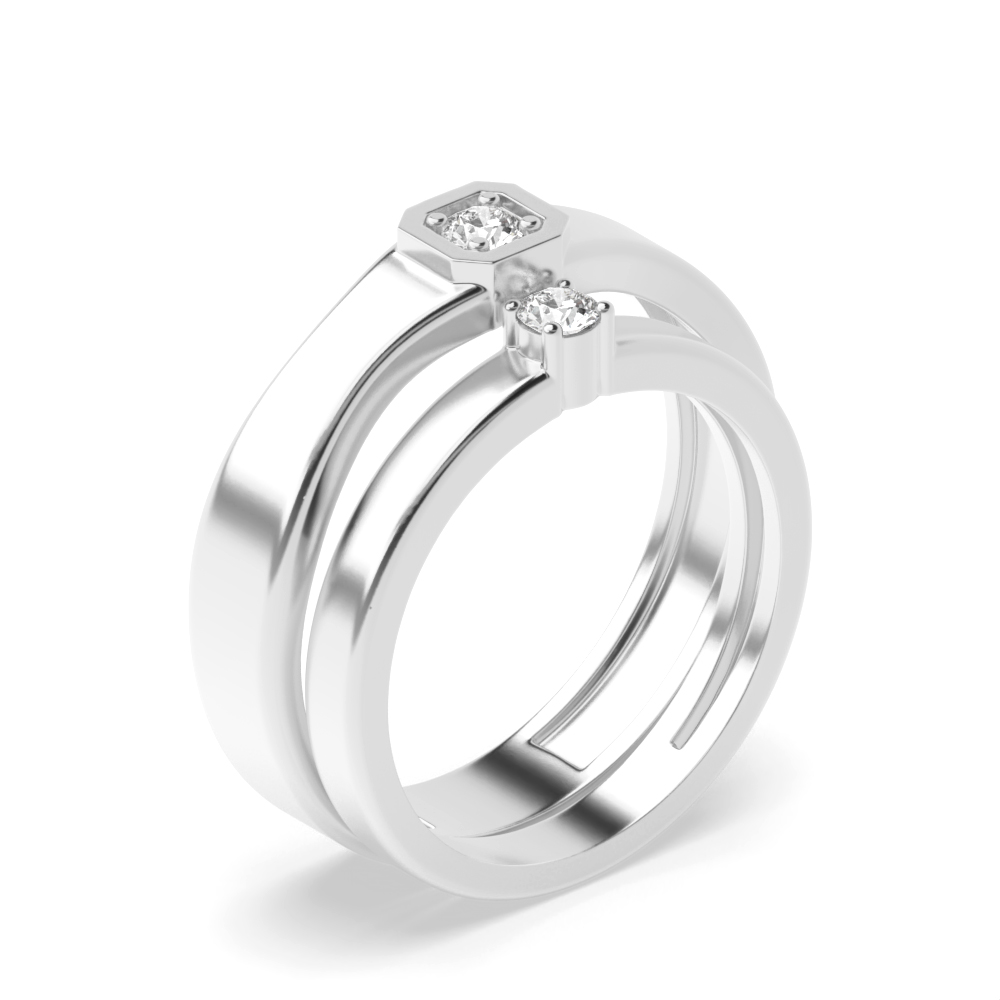 4 prong setting round shape diamond simple couple band ring