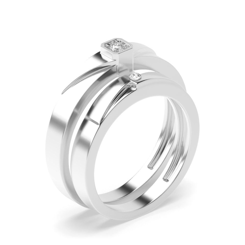 4 prong setting round shape diamond couple band ring