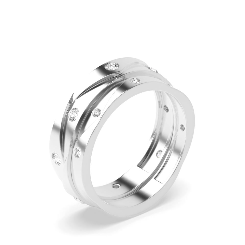 flush setting round shape eternity style couple band ring