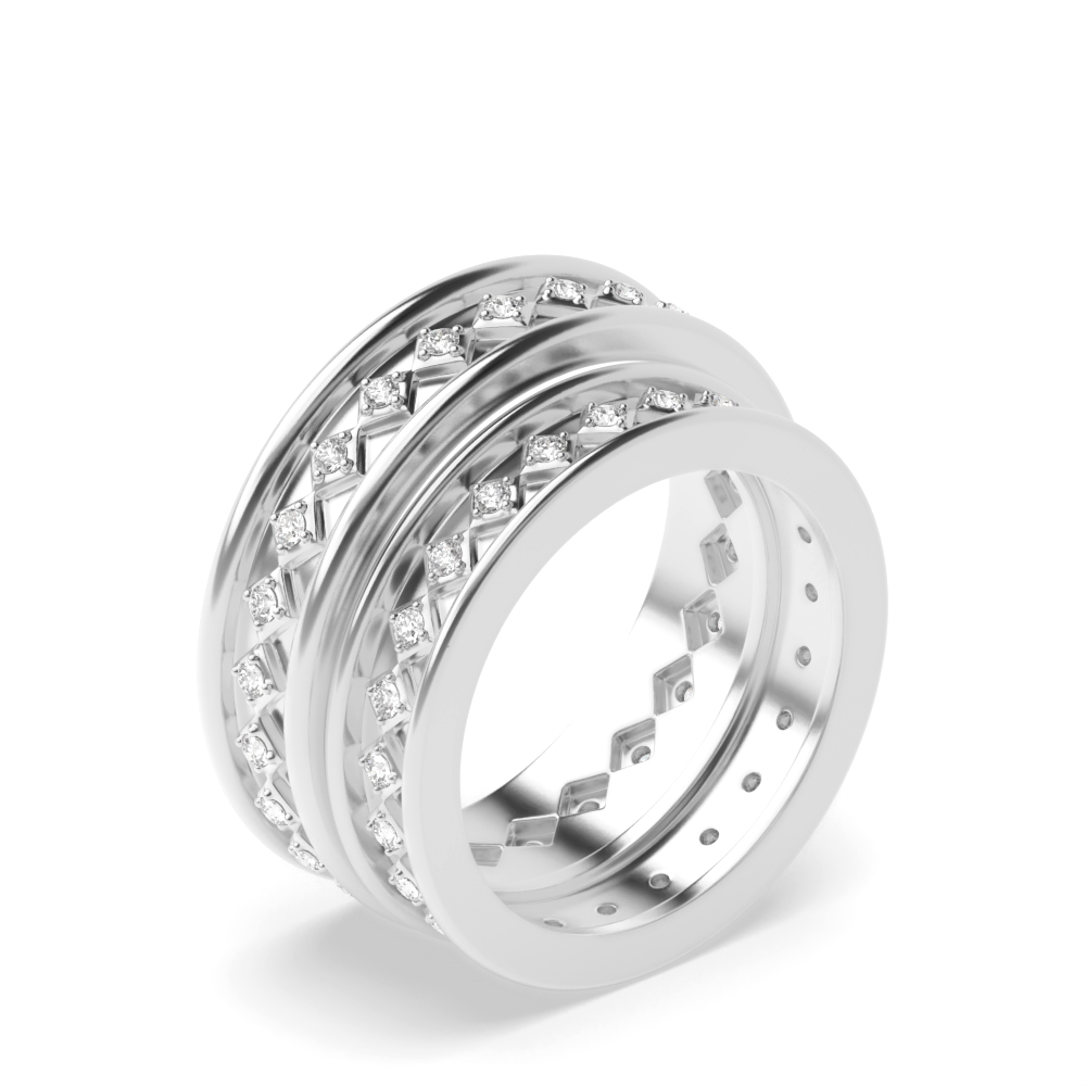 4 prong setting round shape full eternity style couple band ring