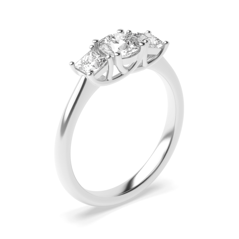 4 prong setting round and princess trilogy diamond engagement ring
