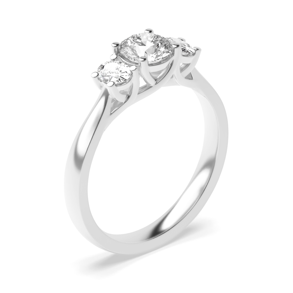 4 prong setting round and oval trilogy diamond engagement ring
