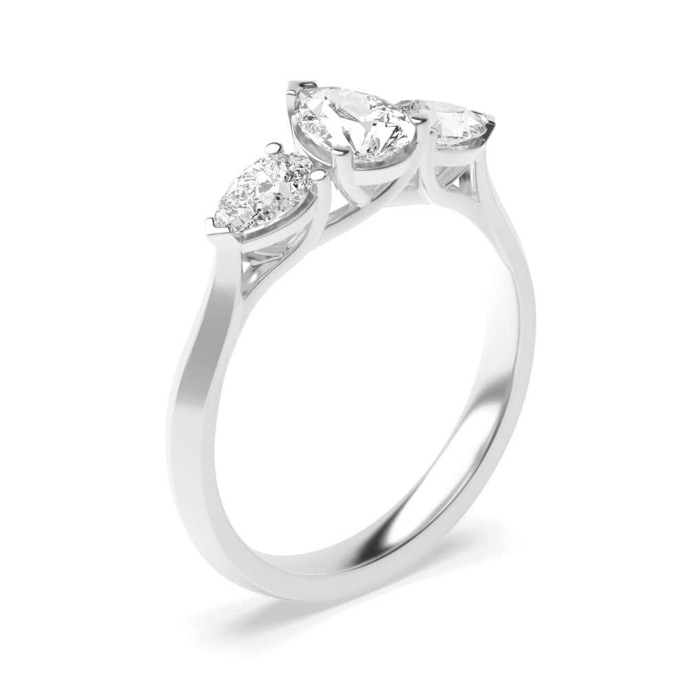 3 prong setting pear trilogy diamond engagement ring